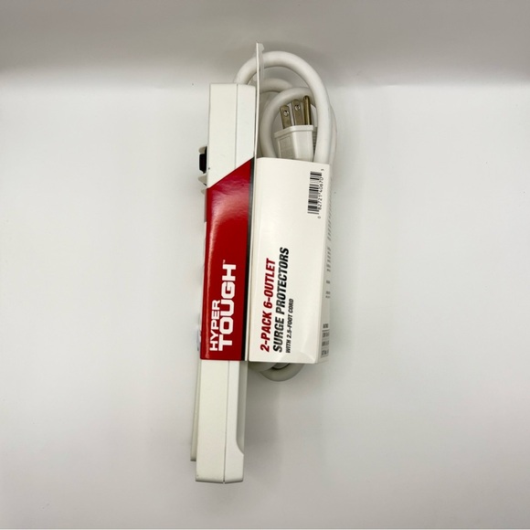 Hyper Tough 2 Pack 6 Outlet Surge Protectors Protection 2.5 Foot Circuit Breaker - Picture 3 of 4